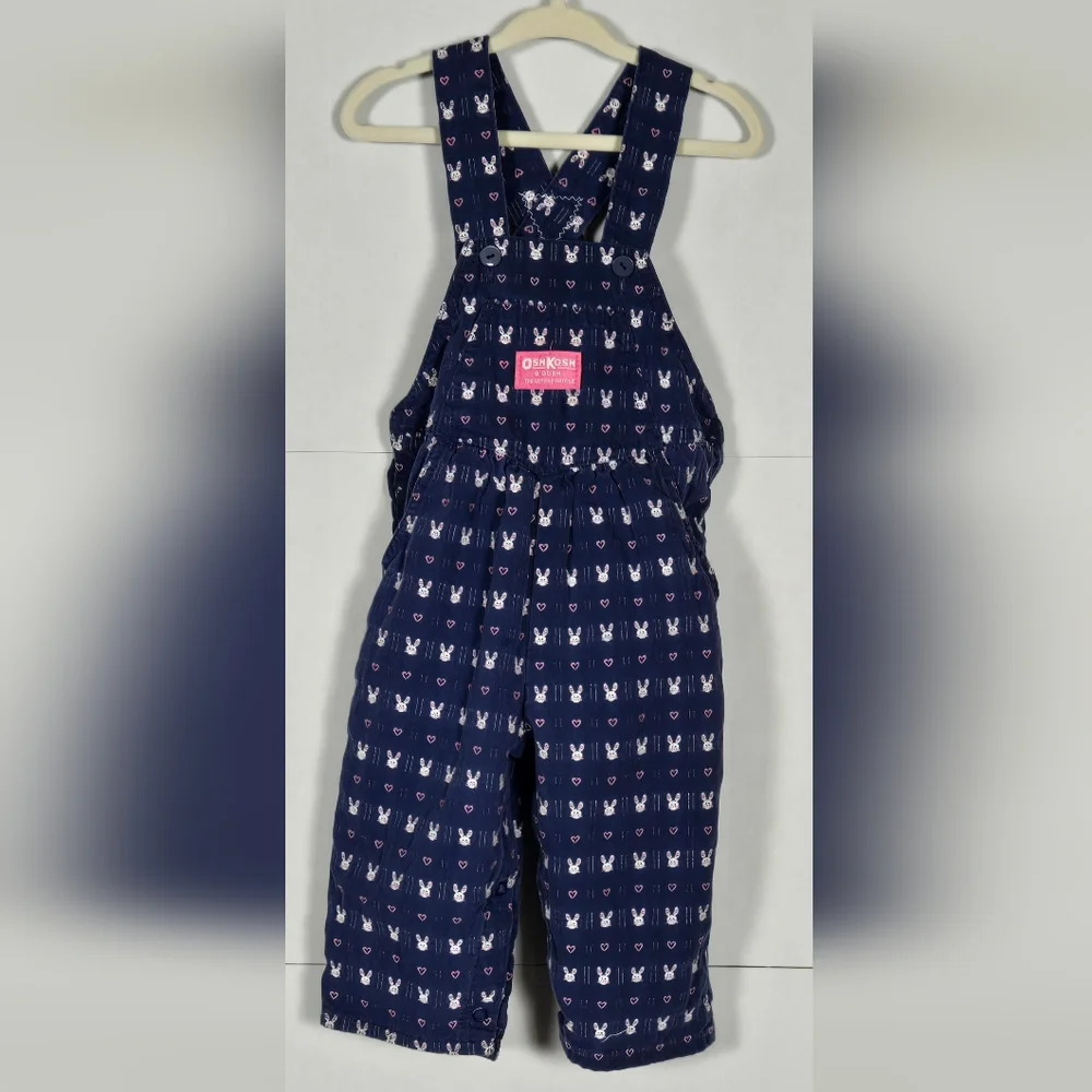 Vintage OshKosh B'gosh Bunny Rabbit Heart Print Bib Overalls 24M Easter